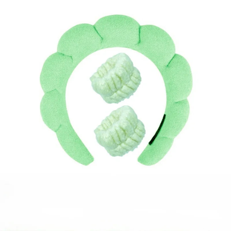Sponge Spa Headband with Wristbands for Washing Face, Skin Care Makeup Removal Shower for Women and Girls