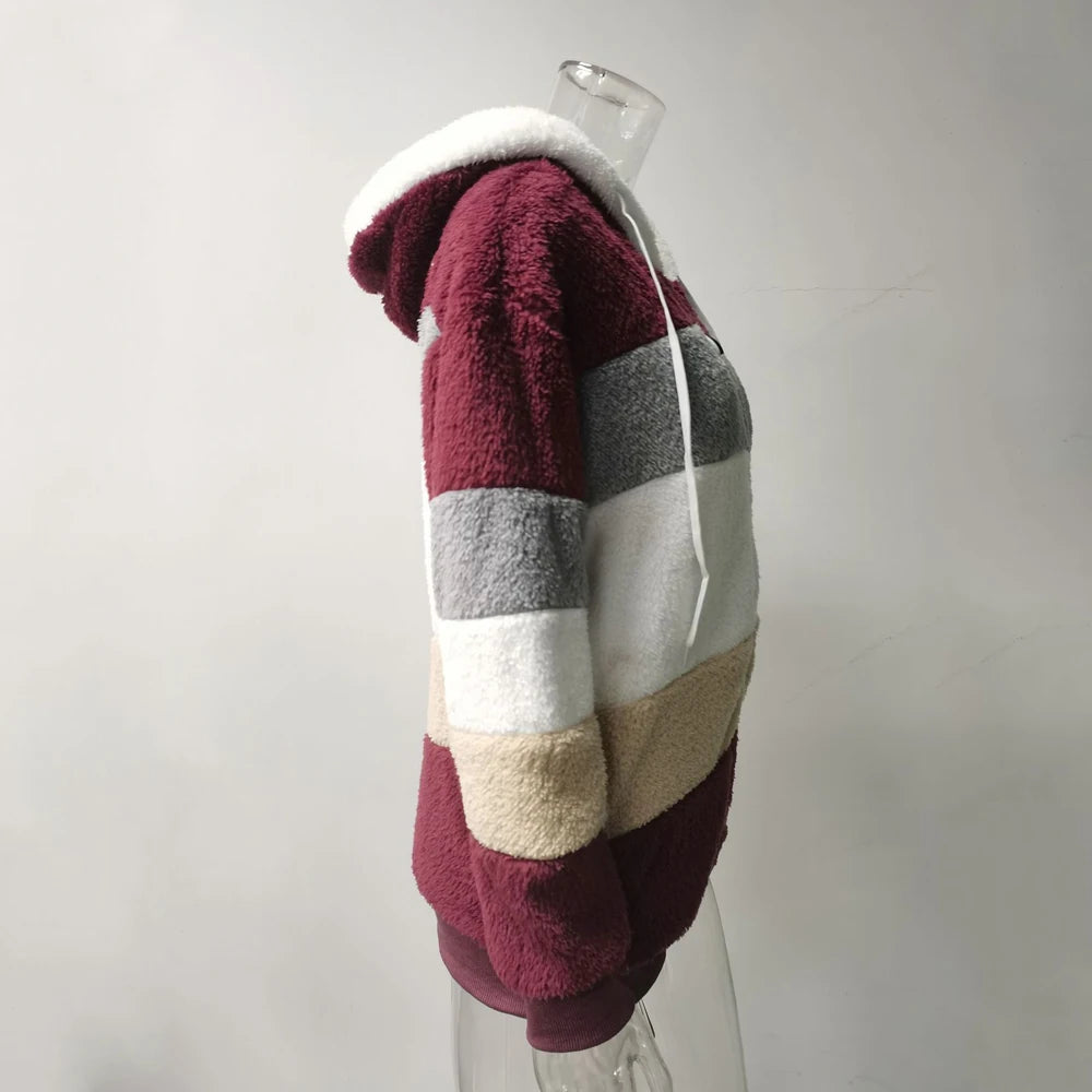 Winter Fashion Thick Cashmere Women's Hooded Zipper Coat