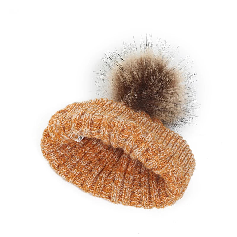 Baby Winter Hat Scarf Gloves Set Knitted Fur Ball Kids