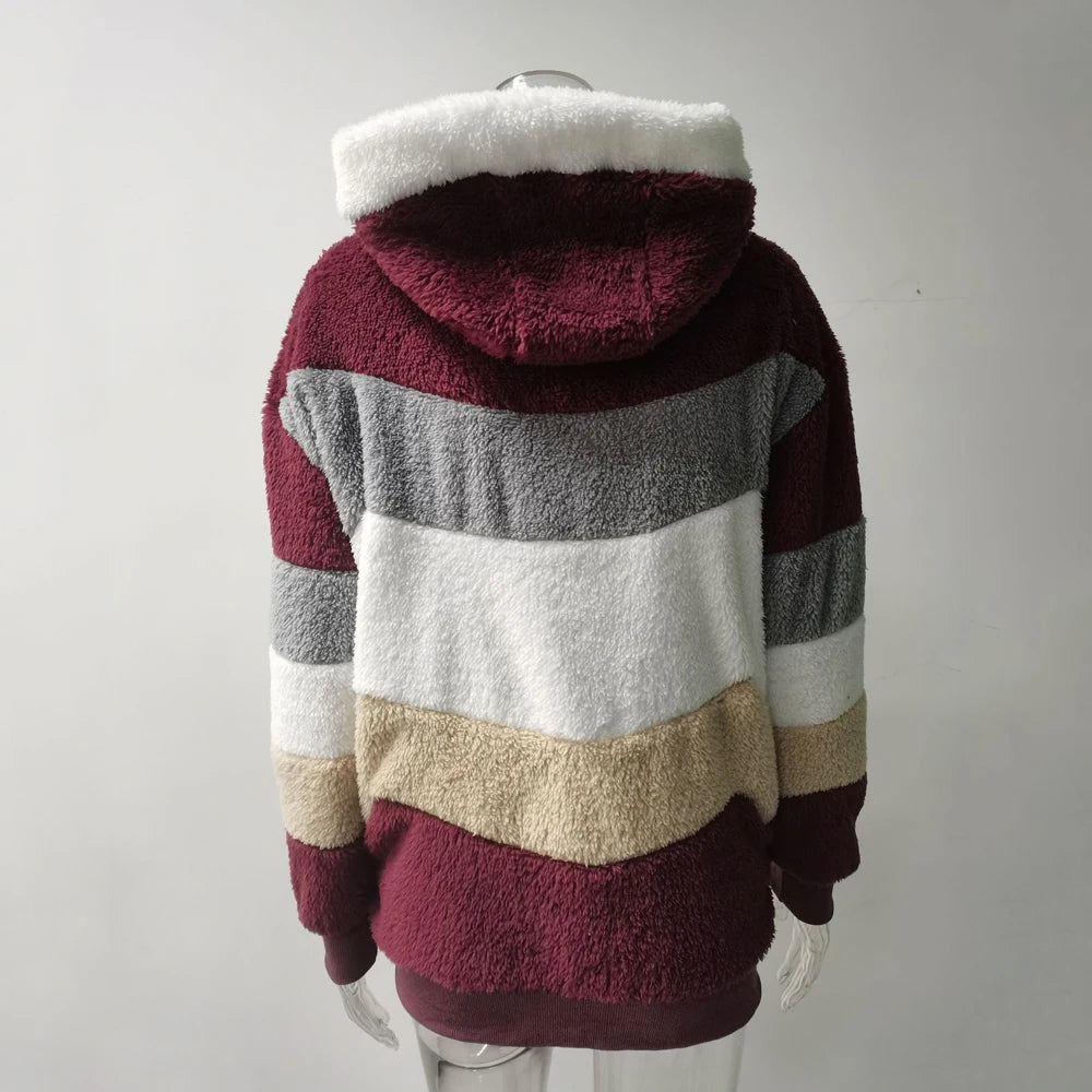 Winter Fashion Thick Cashmere Women's Hooded Zipper Coat