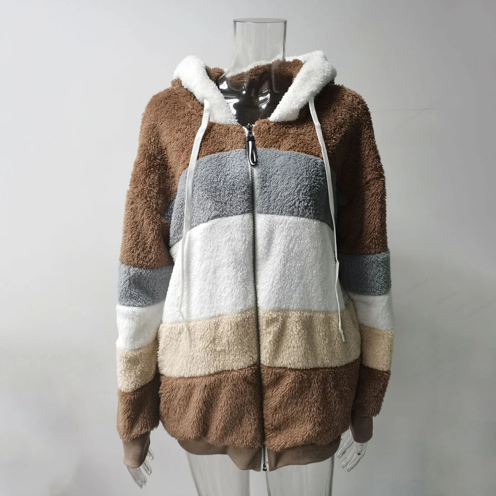 Winter Fashion Thick Cashmere Women's Hooded Zipper Coat