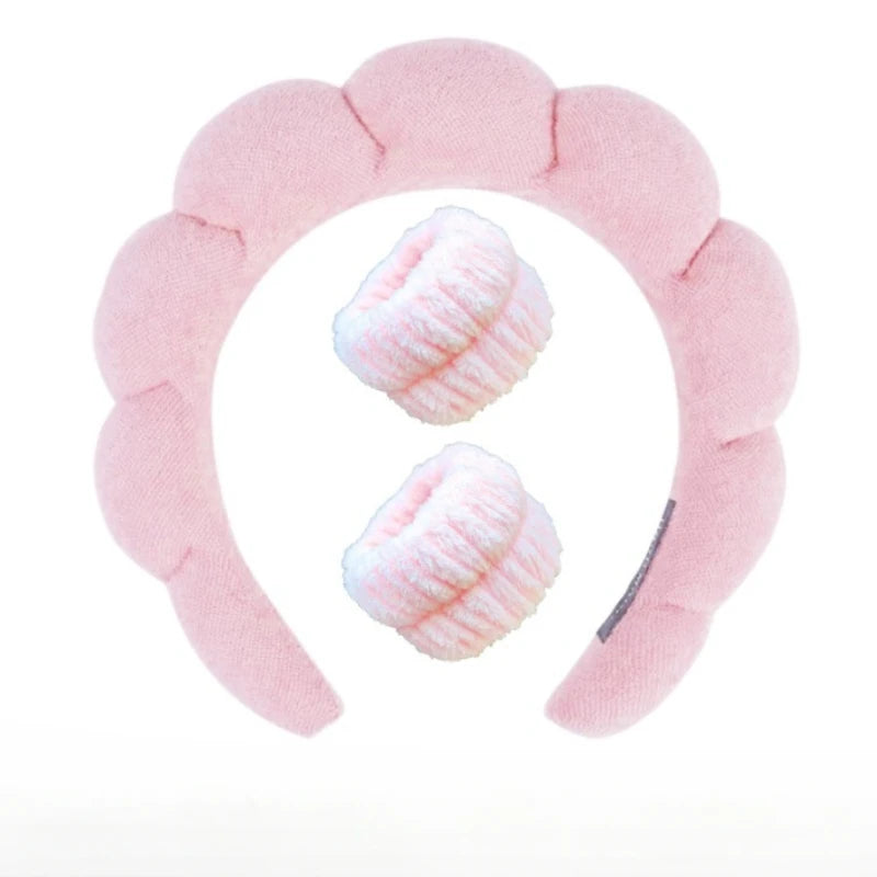Sponge Spa Headband with Wristbands for Washing Face, Skin Care Makeup Removal Shower for Women and Girls