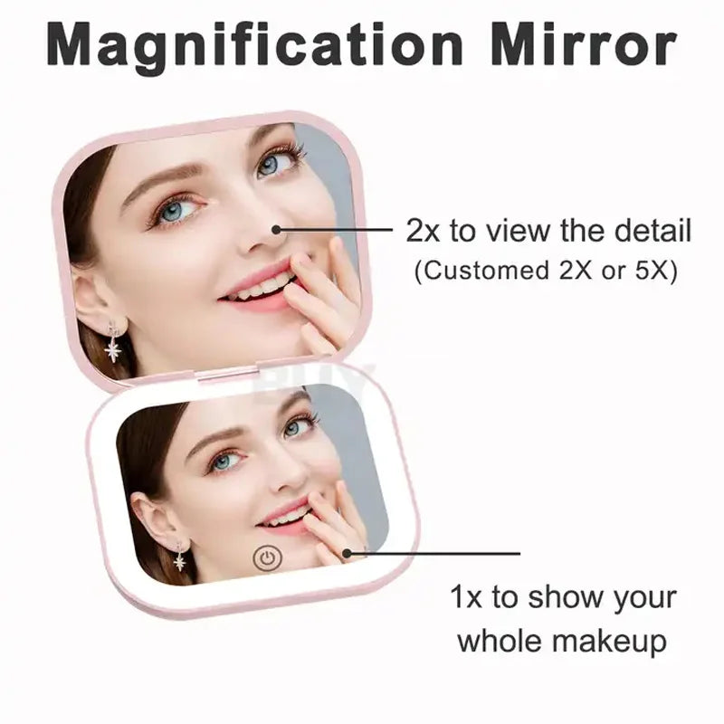 Hot Selling: Compact Small Mini Gift Vanity Table Folding Led Lights Portable Hand Held Pocket Makeup Mirror 2X magnifying