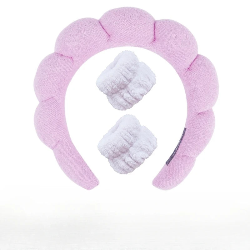 Sponge Spa Headband with Wristbands for Washing Face, Skin Care Makeup Removal Shower for Women and Girls