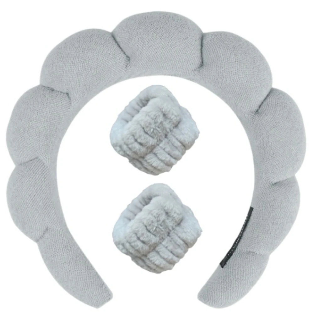 Sponge Spa Headband with Wristbands for Washing Face, Skin Care Makeup Removal Shower for Women and Girls