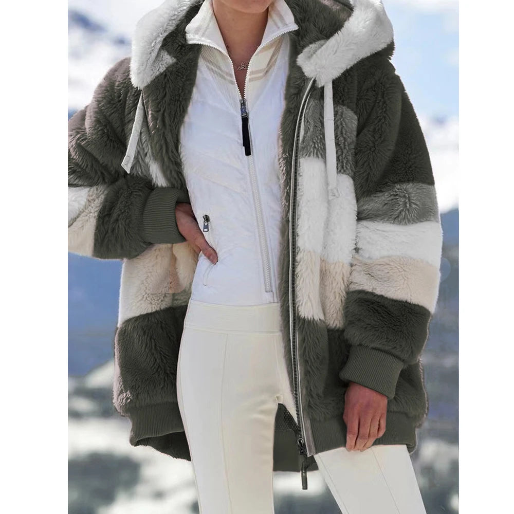 Winter Fashion Thick Cashmere Women's Hooded Zipper Coat