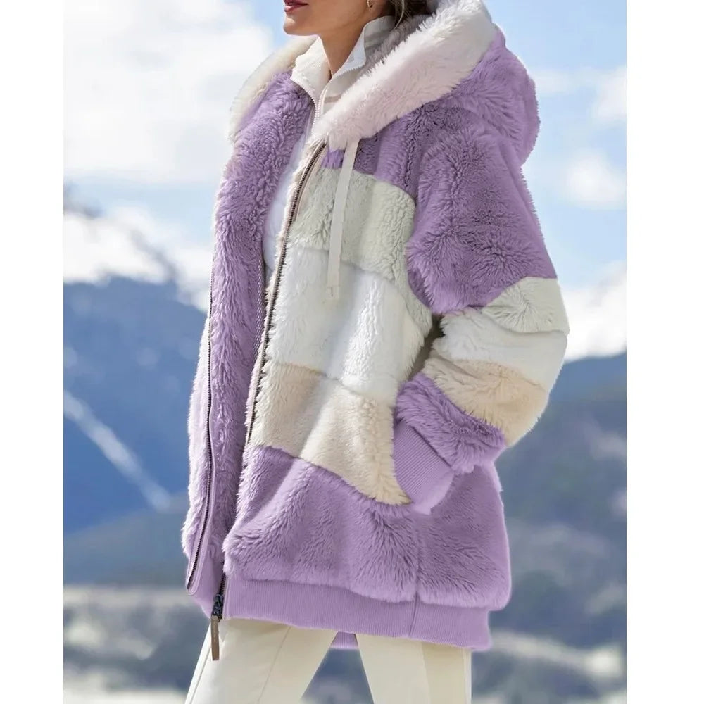 Winter Fashion Thick Cashmere Women's Hooded Zipper Coat