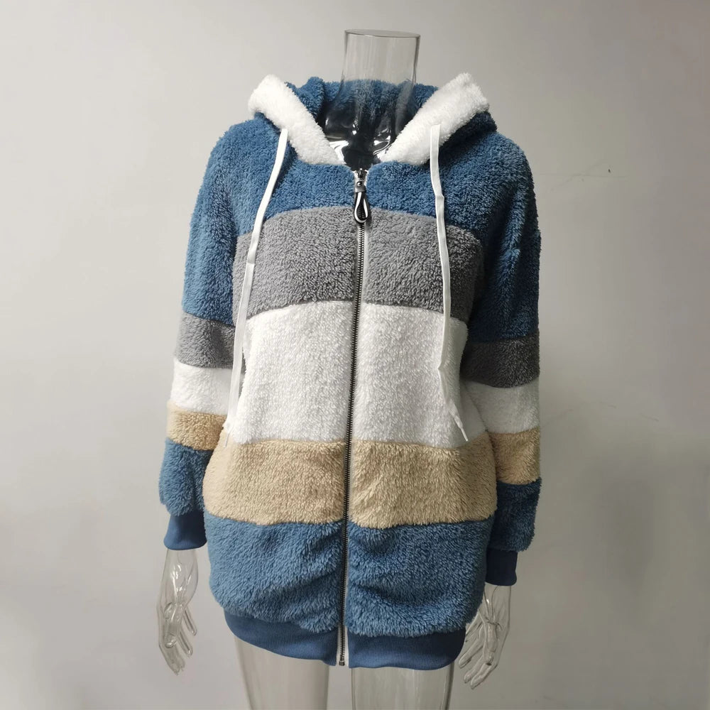 Winter Fashion Thick Cashmere Women's Hooded Zipper Coat