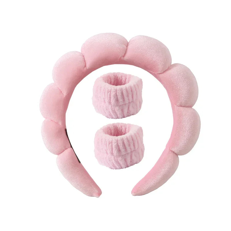 Sponge Spa Headband with Wristbands for Washing Face, Skin Care Makeup Removal Shower for Women and Girls