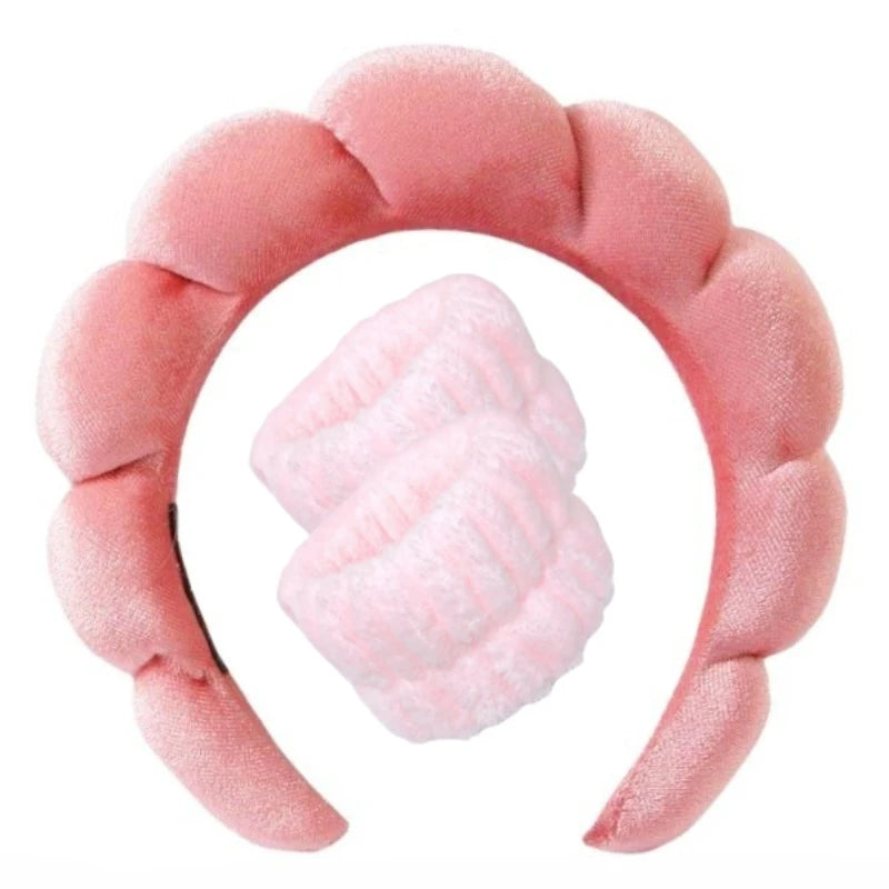 Sponge Spa Headband with Wristbands for Washing Face, Skin Care Makeup Removal Shower for Women and Girls