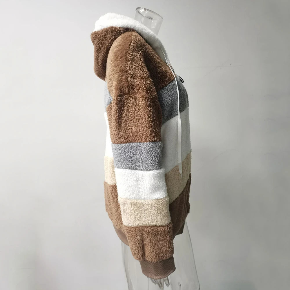 Winter Fashion Thick Cashmere Women's Hooded Zipper Coat