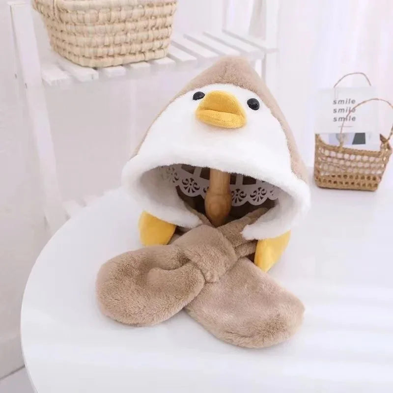 Warm Cartoon Kids Winter Hat with Deer Antlers Integrated Scarf And Gloves Set for Girls And Boys Baby Protection Ear Cap