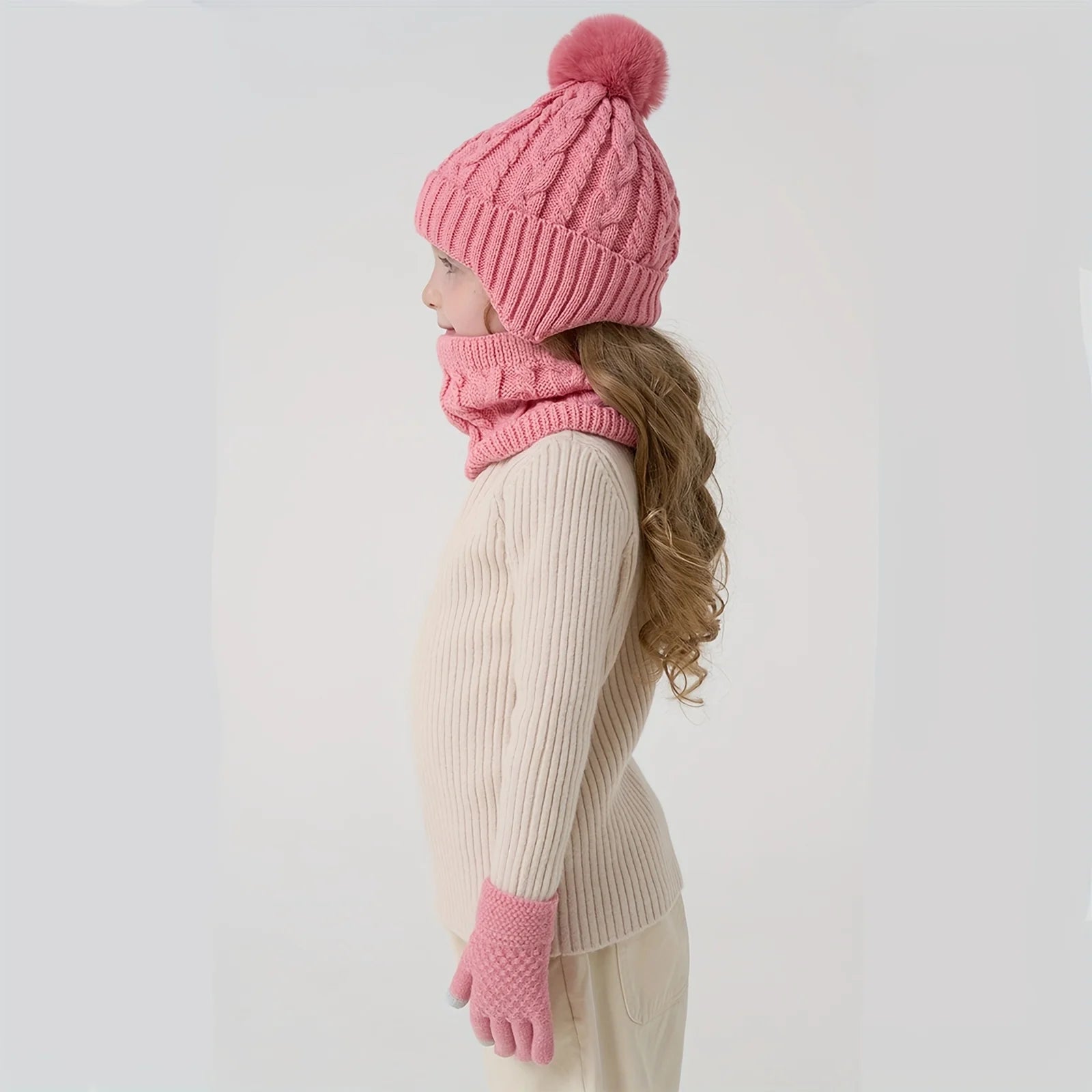 Set of 3 Pieces of Children's Winter Hats, Scarves, and Gloves for Boys and Girls Aged 3-8