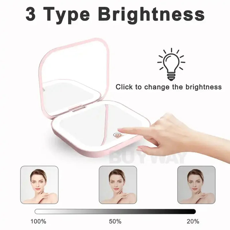 Hot Selling: Compact Small Mini Gift Vanity Table Folding Led Lights Portable Hand Held Pocket Makeup Mirror 2X magnifying