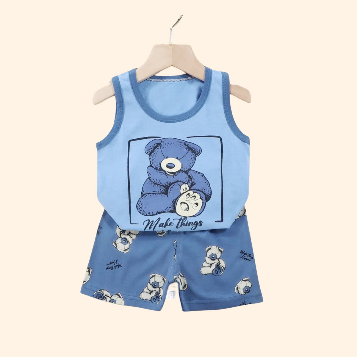 2PCS Children Summer Cotton T-Shirts Clothing Vest Suit