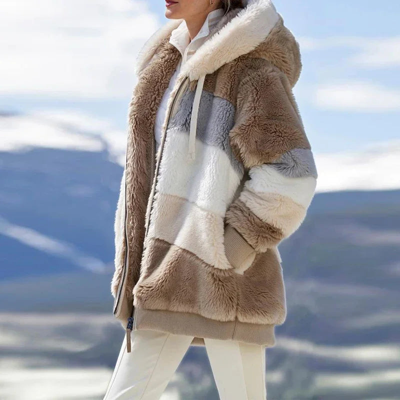 Winter Fashion Thick Cashmere Women's Hooded Zipper Coat