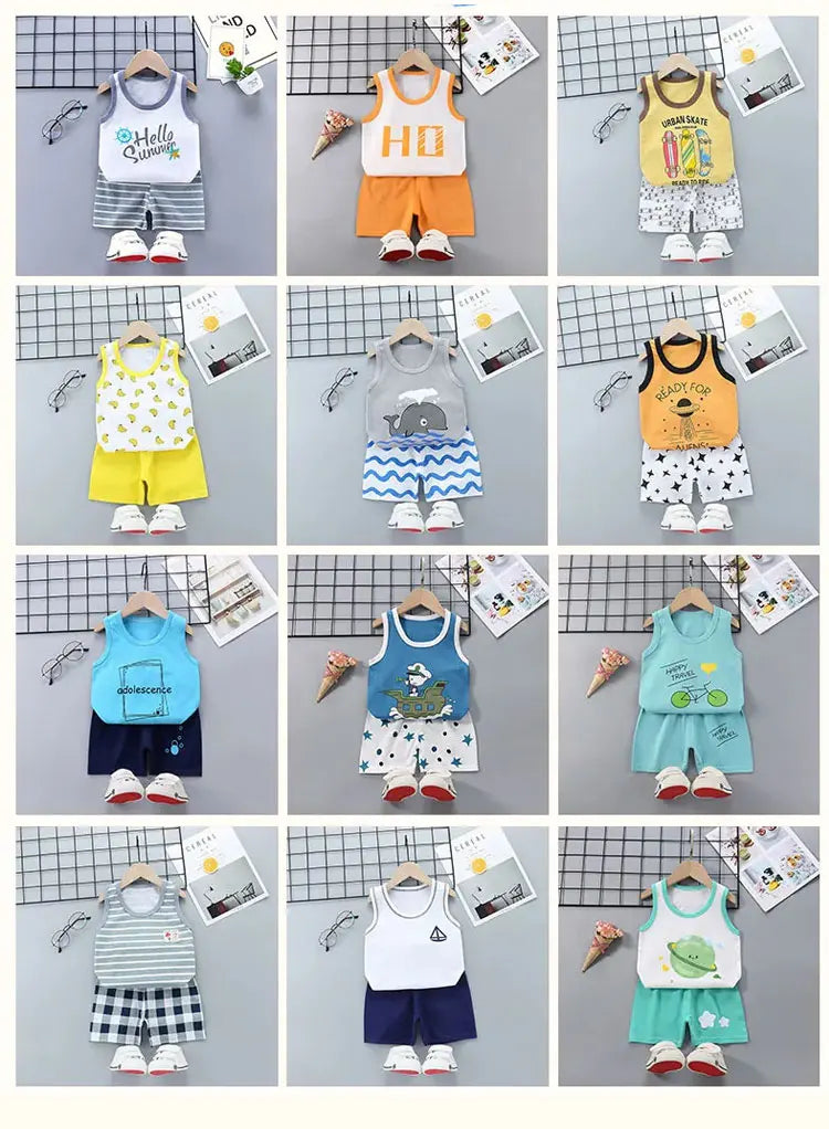2PCS Children Summer Cotton T-Shirts Clothing Vest Suit