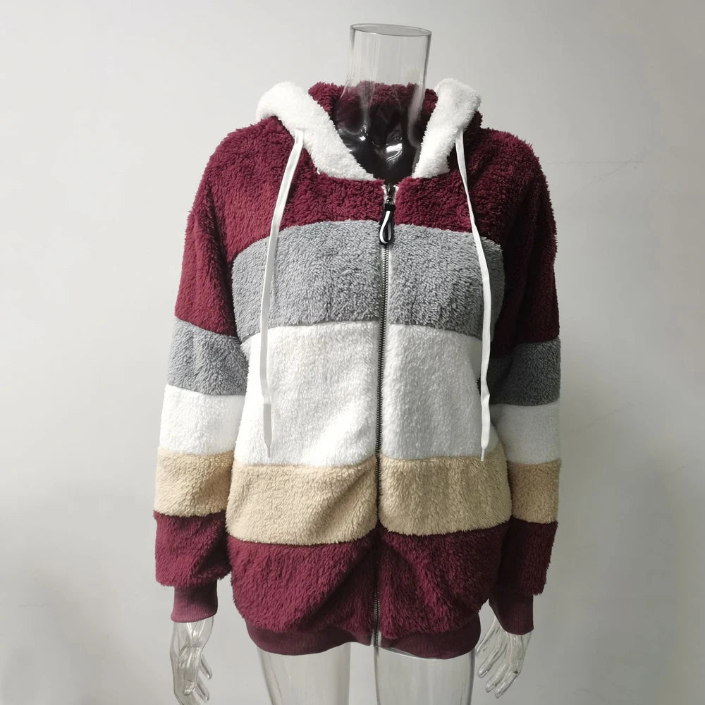 Winter Fashion Thick Cashmere Women's Hooded Zipper Coat