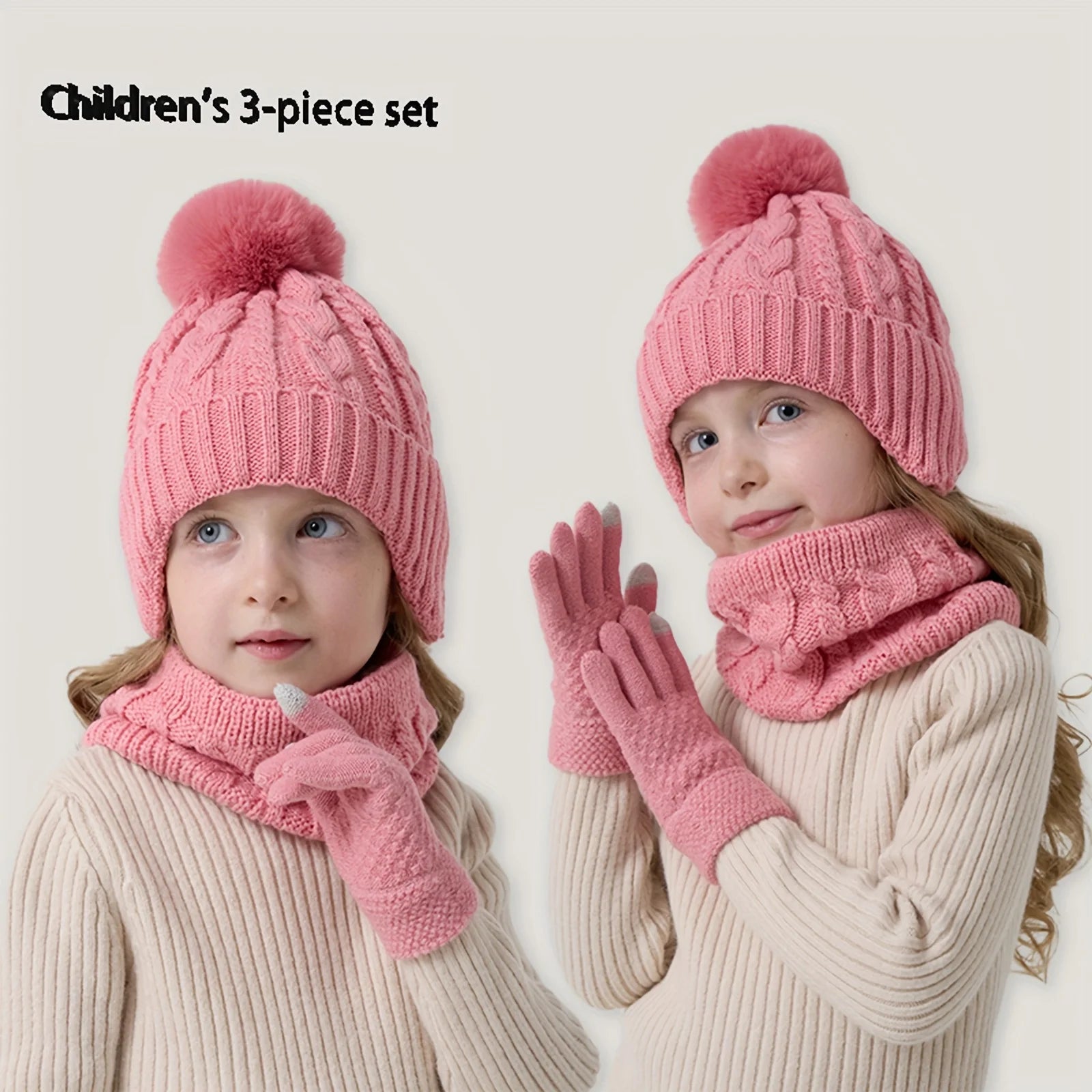 Set of 3 Pieces of Children's Winter Hats, Scarves, and Gloves for Boys and Girls Aged 3-8