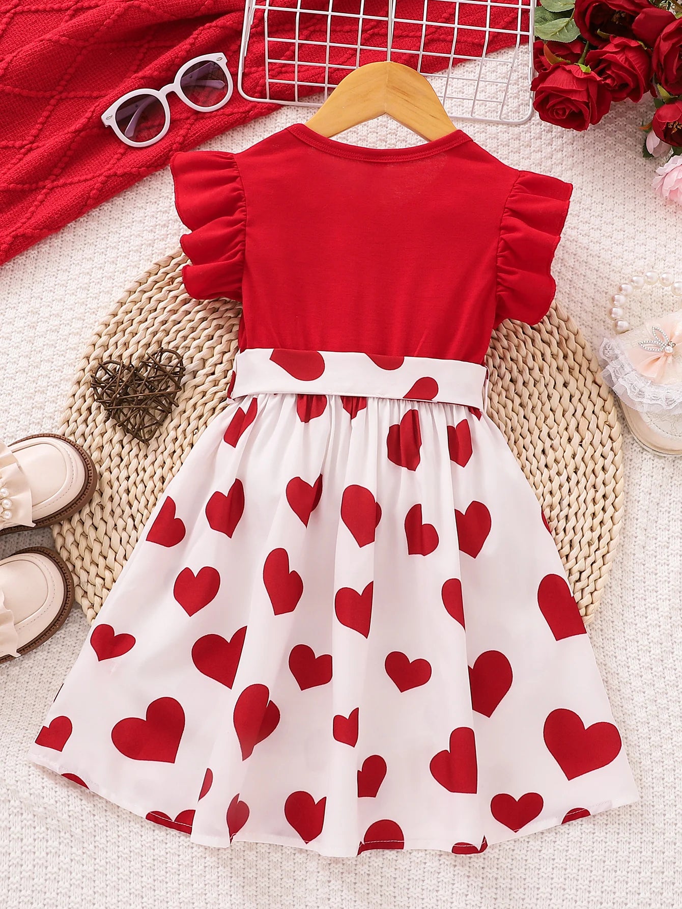 Summer Cute Red Love Princess Children's Short sleeved Dress