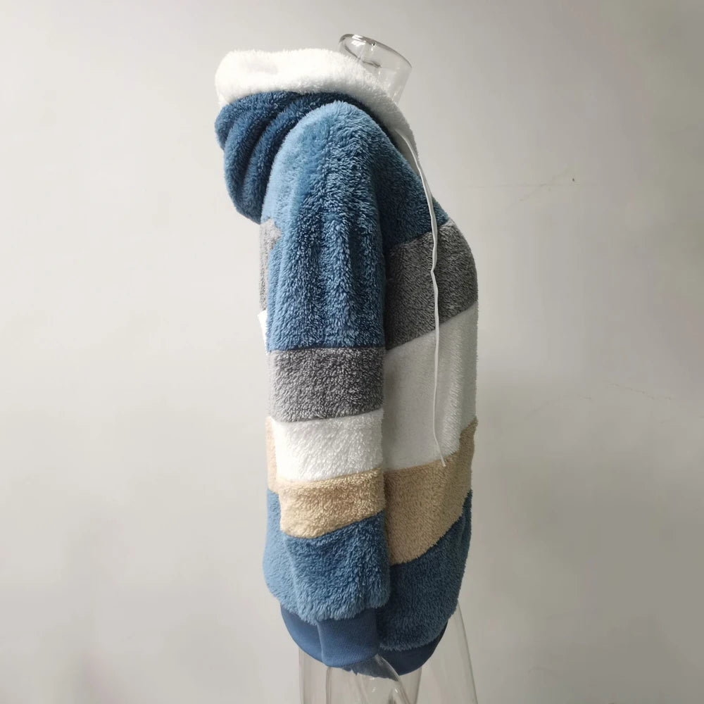 Winter Fashion Thick Cashmere Women's Hooded Zipper Coat