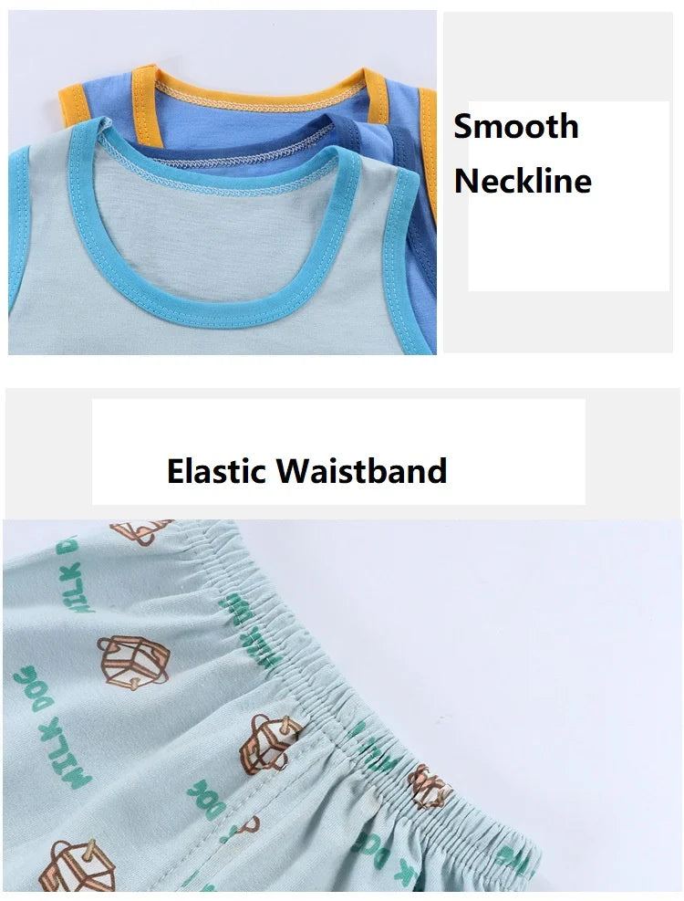 2PCS Children Summer Cotton T-Shirts Clothing Vest Suit