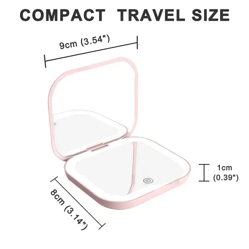 Hot Selling: Compact Small Mini Gift Vanity Table Folding Led Lights Portable Hand Held Pocket Makeup Mirror 2X magnifying