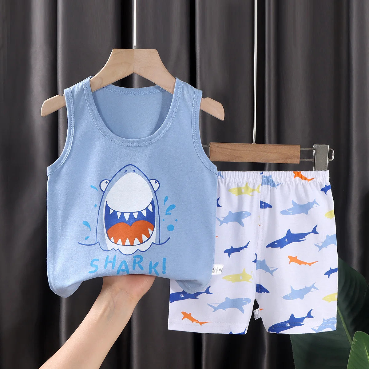 2PCS Children Summer Cotton T-Shirts Clothing Vest Suit