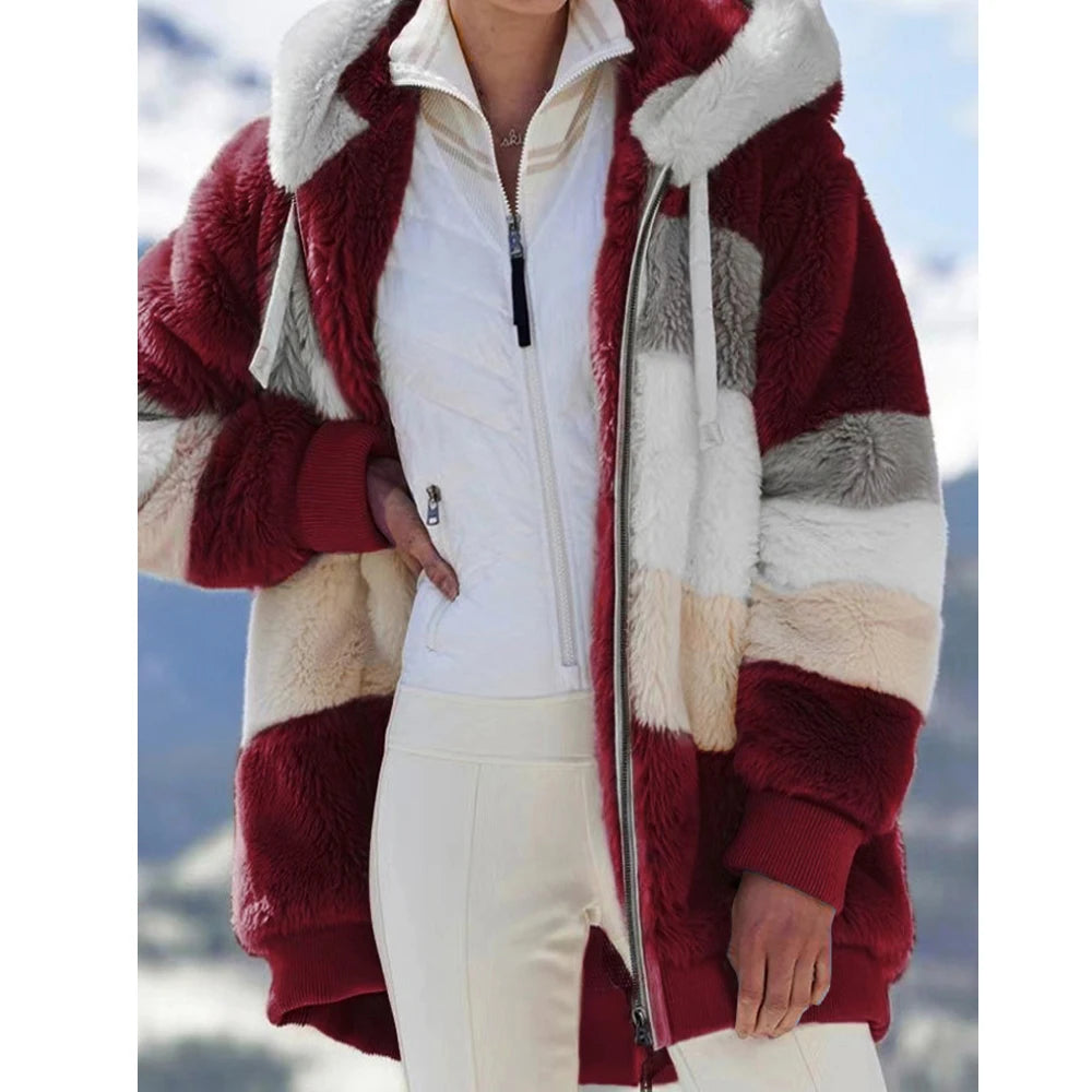 Winter Fashion Thick Cashmere Women's Hooded Zipper Coat