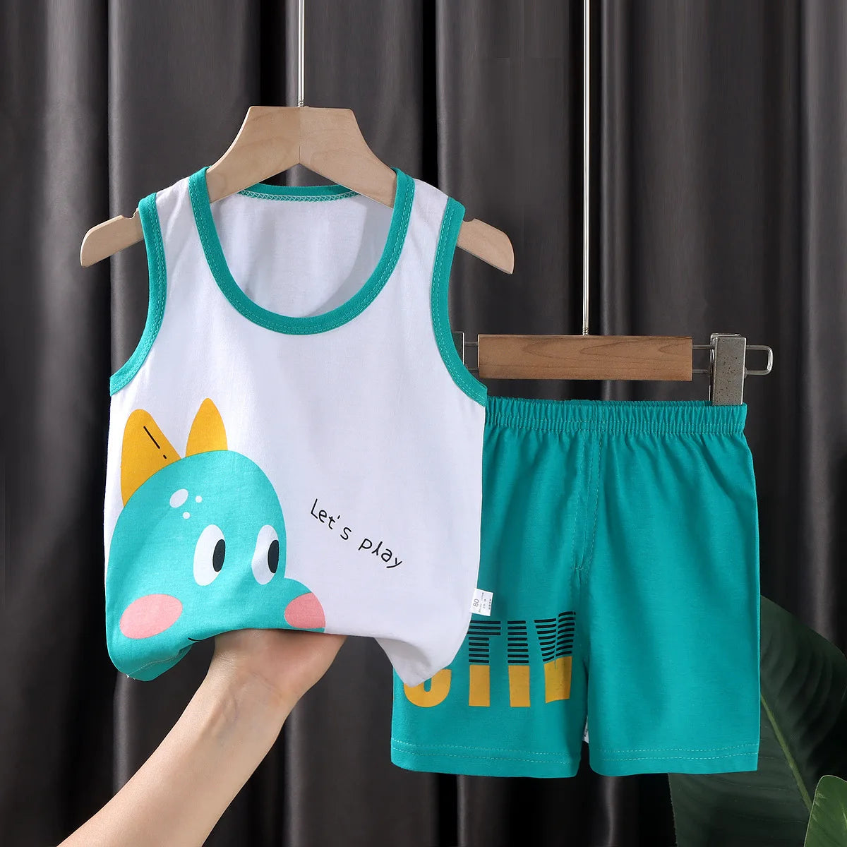 2PCS Children Summer Cotton T-Shirts Clothing Vest Suit