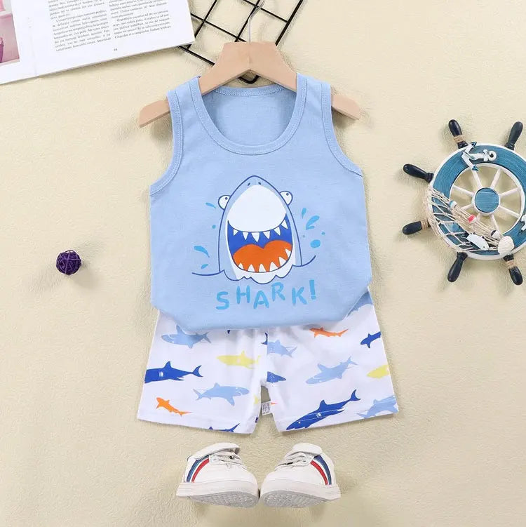2PCS Children Summer Cotton T-Shirts Clothing Vest Suit
