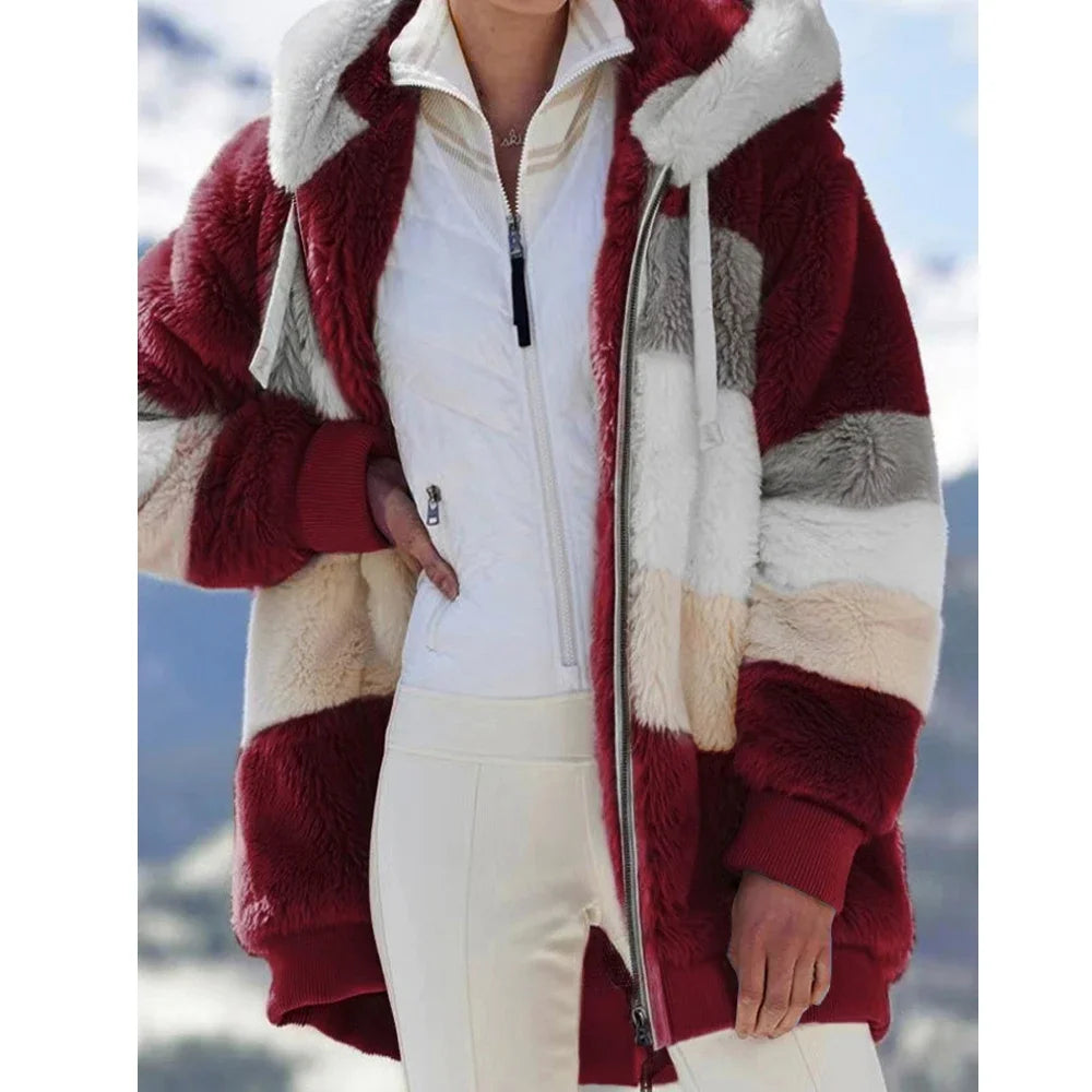 Winter Fashion Thick Cashmere Women's Hooded Zipper Coat