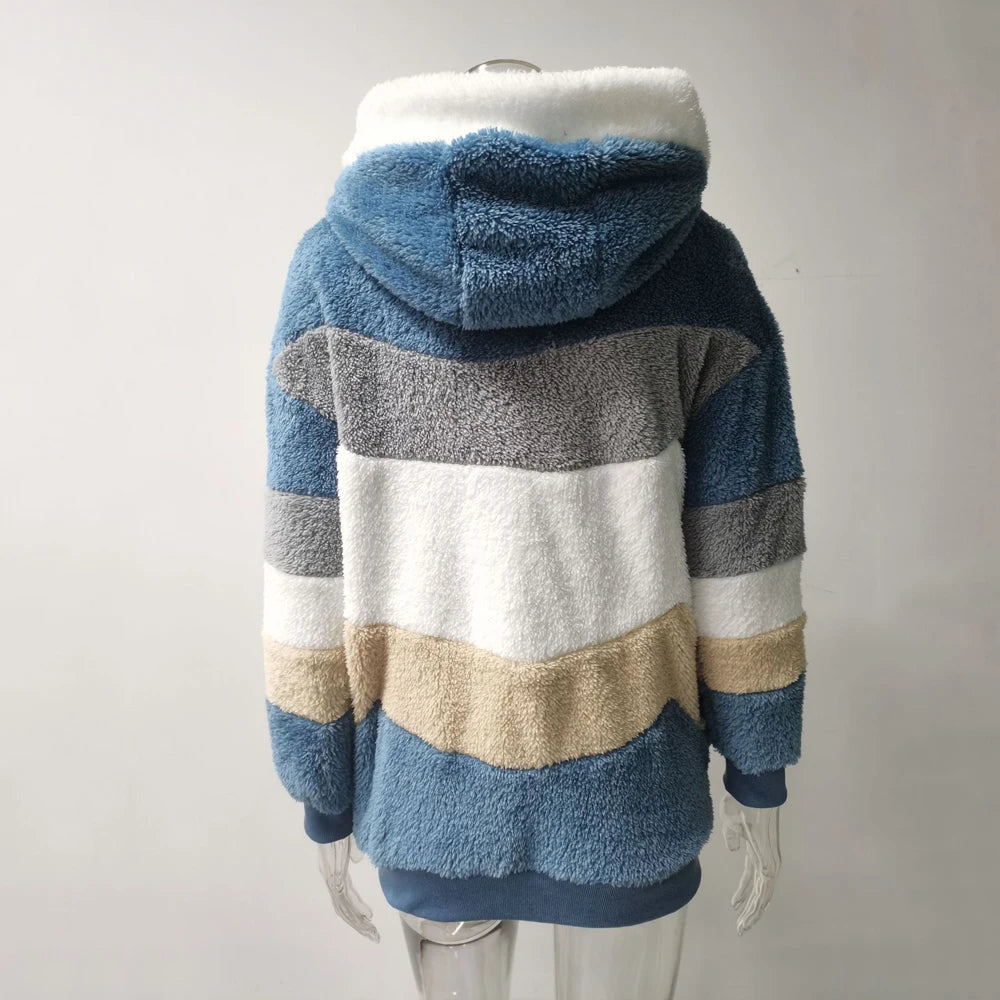 Winter Fashion Thick Cashmere Women's Hooded Zipper Coat