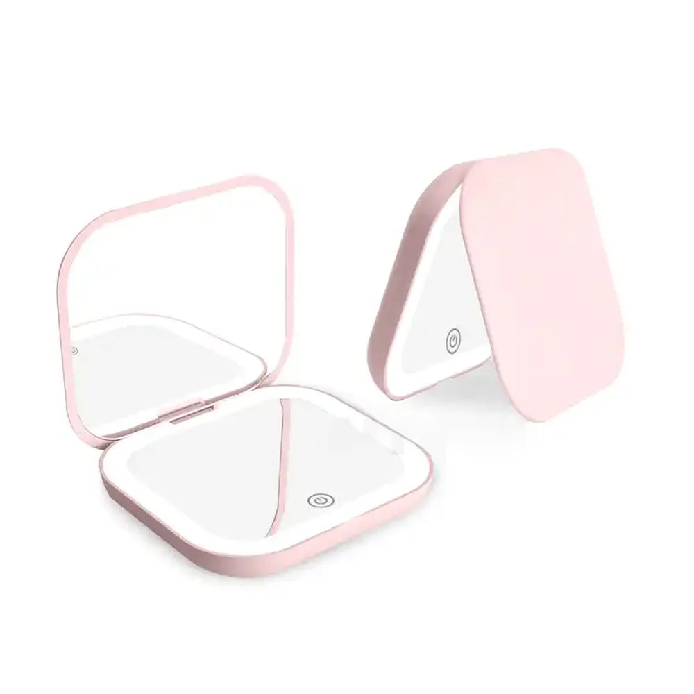 Hot Selling: Compact Small Mini Gift Vanity Table Folding Led Lights Portable Hand Held Pocket Makeup Mirror 2X magnifying