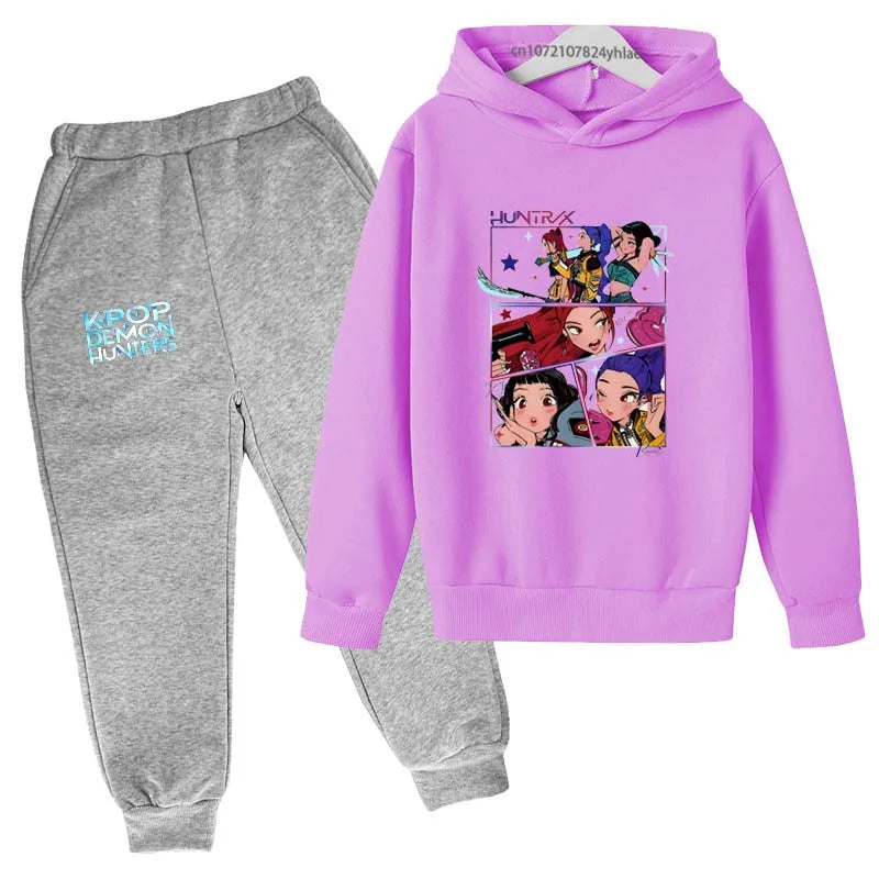 Kpop Demon Hunters Kids 2pcs Hoodie+Pants Tracksuits 2-13 Years Boys Girls