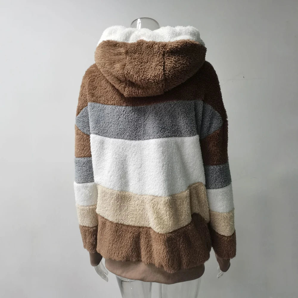 Winter Fashion Thick Cashmere Women's Hooded Zipper Coat