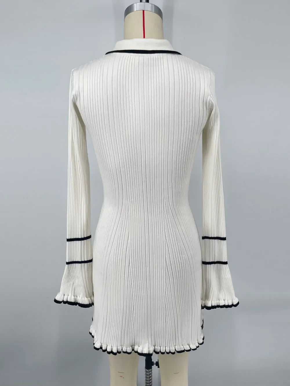 TARUXY Knitted Autumn Winter Ruffled Rib High Waist Elegant Dresses Womens