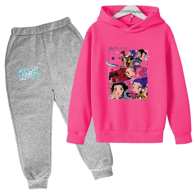 Kpop Demon Hunters Kids 2pcs Hoodie+Pants Tracksuits 2-13 Years Boys Girls