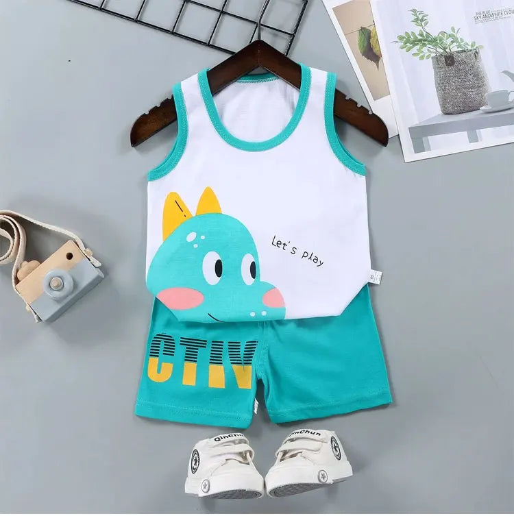 2PCS Children Summer Cotton T-Shirts Clothing Vest Suit