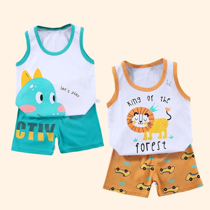 2PCS Children Summer Cotton T-Shirts Clothing Vest Suit