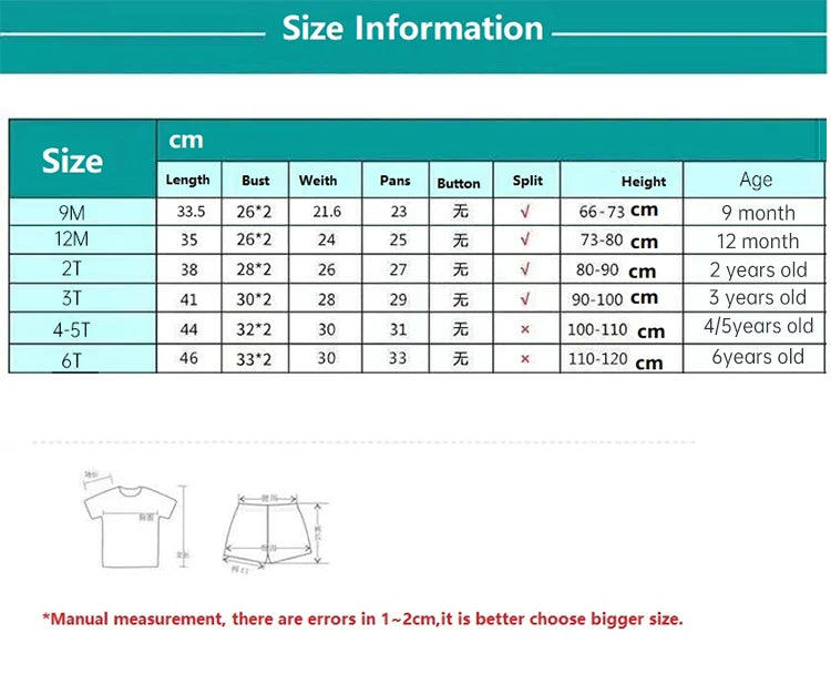 2PCS Children Summer Cotton T-Shirts Clothing Vest Suit