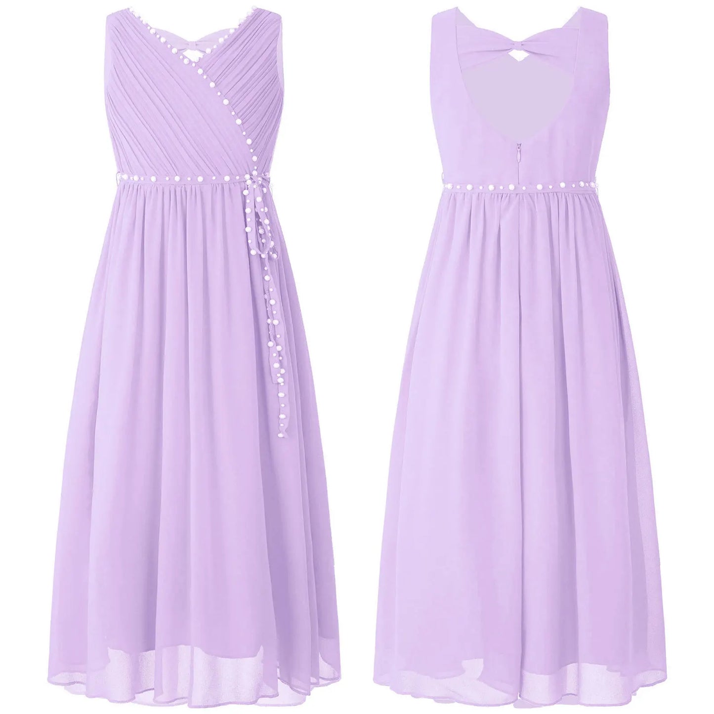 Flower Girls Dress Elegant Bow Cut-out Dress for Bridesmaid Wedding