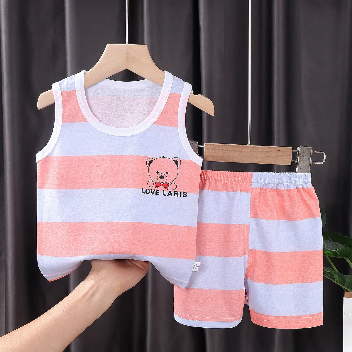 2PCS Children Summer Cotton T-Shirts Clothing Vest Suit