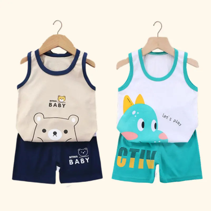 2PCS Children Summer Cotton T-Shirts Clothing Vest Suit