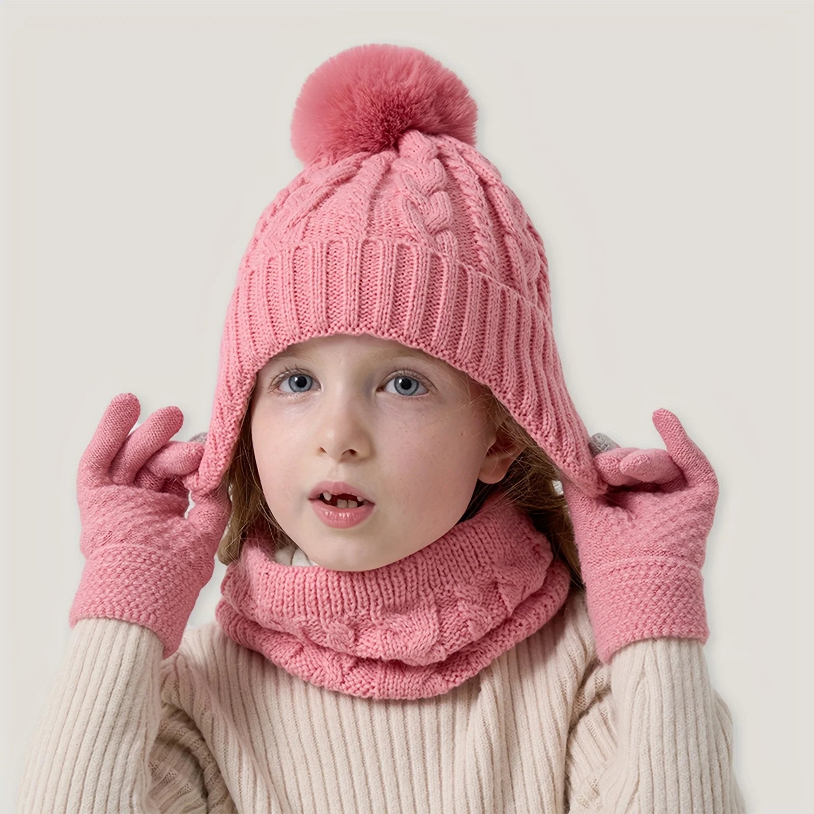 Set of 3 Pieces of Children's Winter Hats, Scarves, and Gloves for Boys and Girls Aged 3-8
