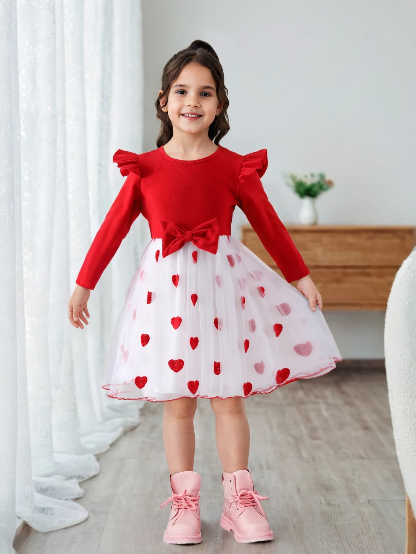 Summer Cute Red Love Princess Children's Short sleeved Dress