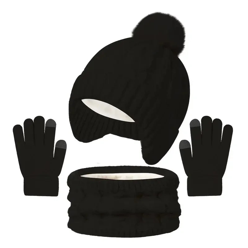 Set of 3 Pieces of Children's Winter Hats, Scarves, and Gloves for Boys and Girls Aged 3-8