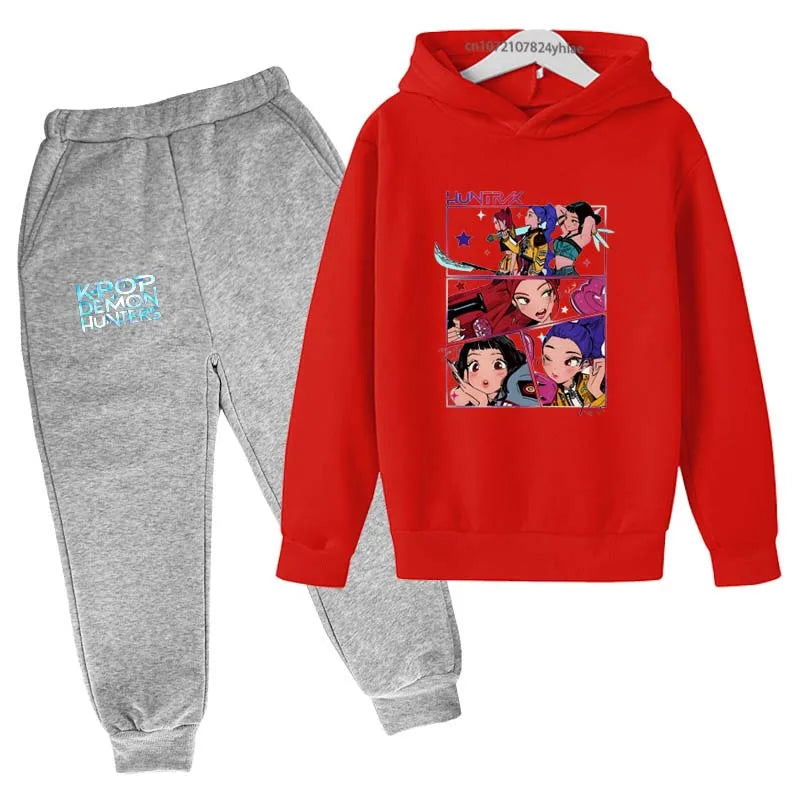 Kpop Demon Hunters Kids 2pcs Hoodie+Pants Tracksuits 2-13 Years Boys Girls