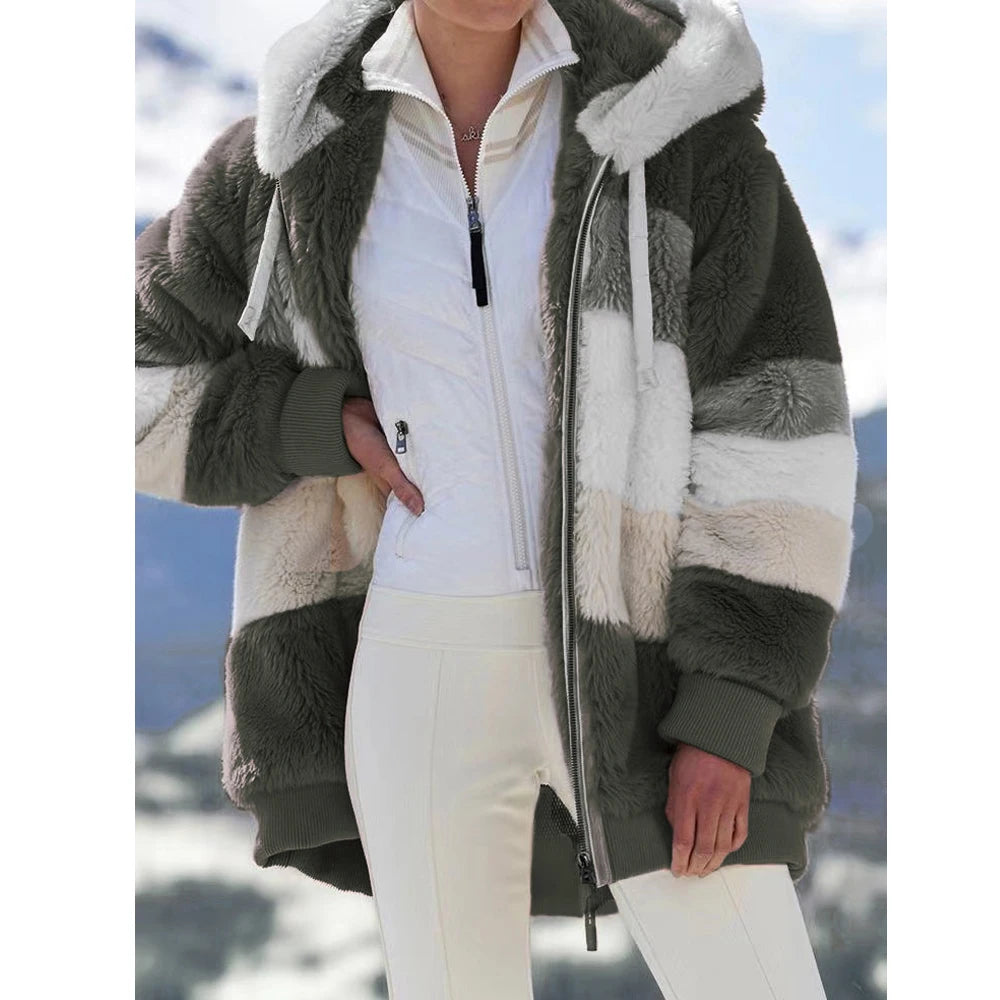 Winter Fashion Thick Cashmere Women's Hooded Zipper Coat