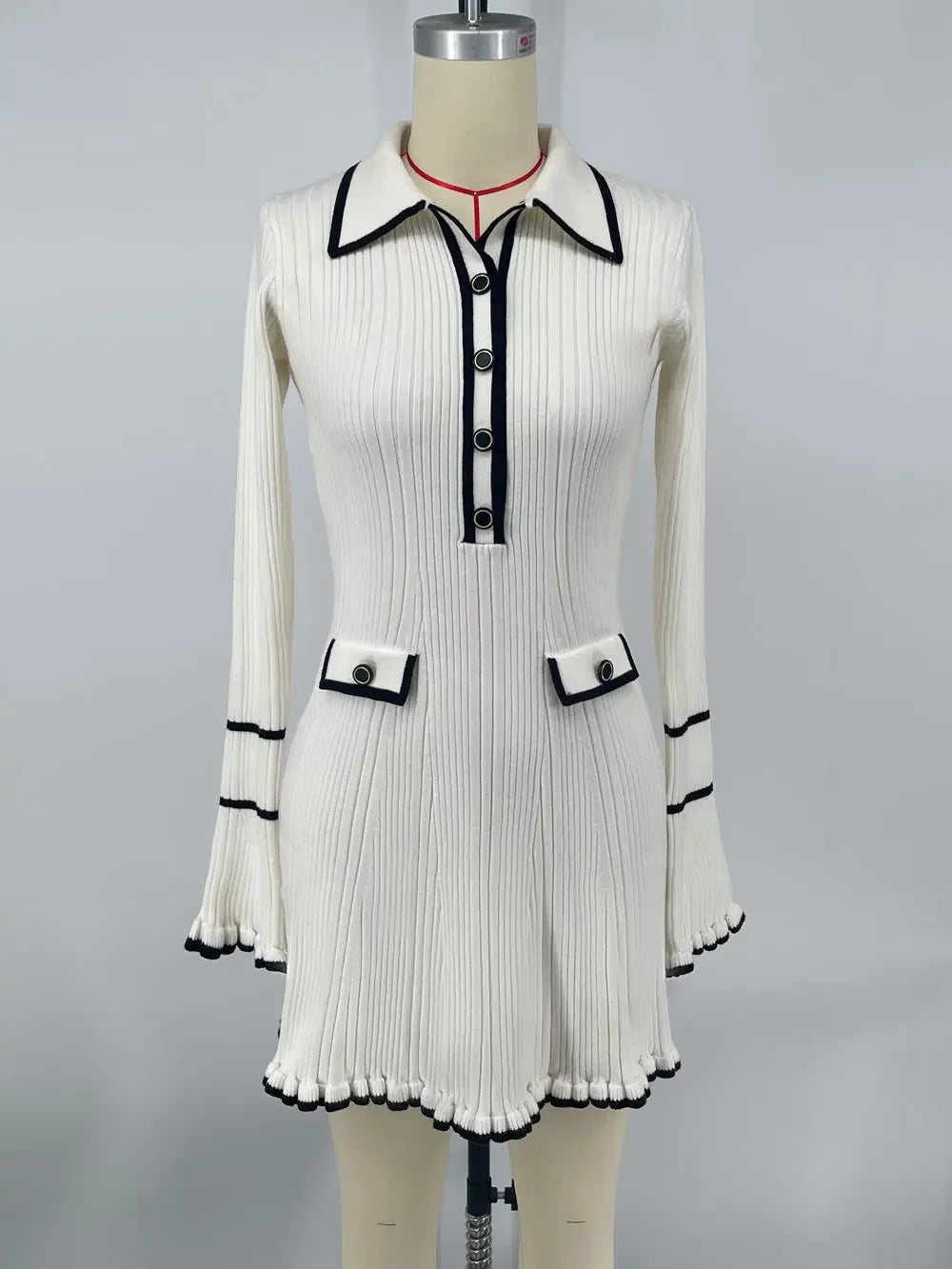 TARUXY Knitted Autumn Winter Ruffled Rib High Waist Elegant Dresses Womens